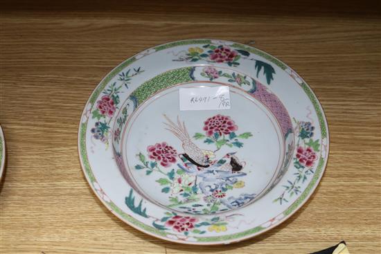 A pair of Chinese export famille rose pheasant plates diameter 23cm